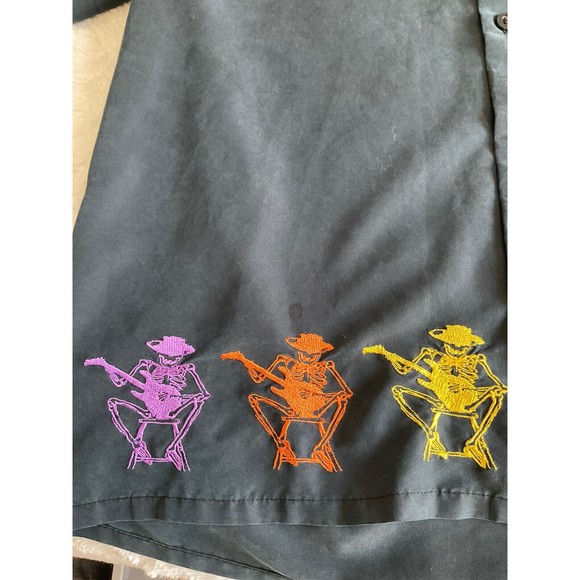 Bare Bones Guitar Day Of The Dead Skeletons Short Sleeve Button Down Shirt Lg￼🎸 - Picture 9 of 9